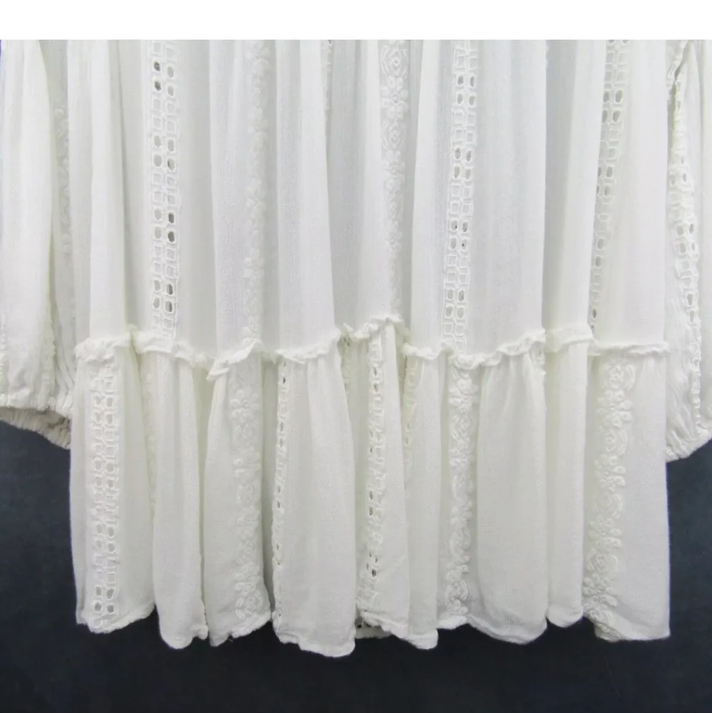 Free People White Crotchet Lace top Open Back Bohemian Swing size XS